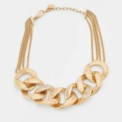 Versace Gold Tone Crystal Chunky Chain Link Statement Necklace