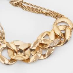 Versace Gold Tone Crystal Chunky Chain Link Statement Necklace