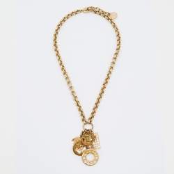 Versace Medusa Gold Tone Multi Charm Pendant Necklace