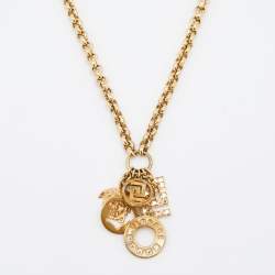 Versace Medusa Gold Tone Multi Charm Pendant Necklace