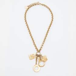 Versace Medusa Gold Tone Multi Charm Pendant Necklace