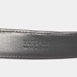 Pre Owned Versace Black/White Baroque Print Leather Medusa Waist Belt 80 CM