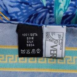 Versace Blue Mermaid Printed Silk Square Scarf