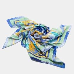 Versace Blue Mermaid Printed Silk Square Scarf