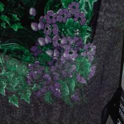 Pre Owned Versace Black & Purple Floral Print Silk Stole
