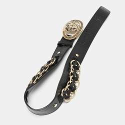 Versace Black Croc Embossed Leather Medusa Wait Buckle Belt 80CM