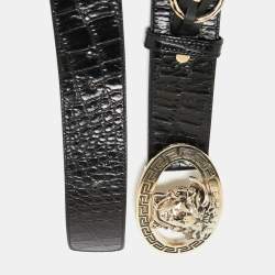 Authentic Gianni Versace Medusa Croc Embossed Leather Belt