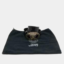 Versace Black Croc Embossed Leather Medusa Wait Buckle Belt 80CM