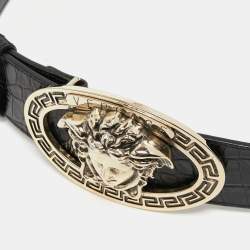 Versace Black Croc Embossed Leather Medusa Wait Buckle Belt 80CM