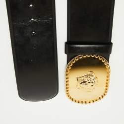 Versace Black Glazed Leather Medusa Waist Buckle Belt 85CM