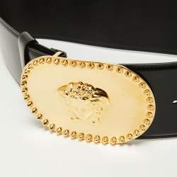 Versace Black Glazed Leather Medusa Waist Buckle Belt 85CM