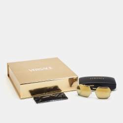 Pre Owned Versace Gold MOD 2248 Icon Medusa Mirrored Sunglasses