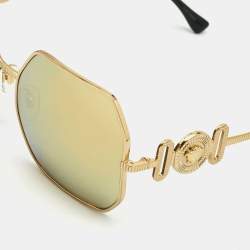 Pre Owned Versace Gold MOD 2248 Icon Medusa Mirrored Sunglasses