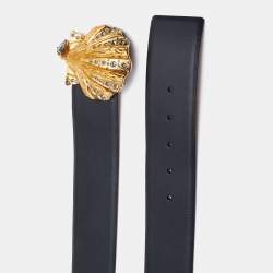 Versace Black Leather Wide  Waist Buckle Belt 90CM