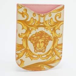 Pre Owned Versace Yellow Medusa Print Leather Phone Cover