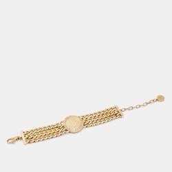 Versace Gold Tone Crystal Detail Multi Chain Bracelet