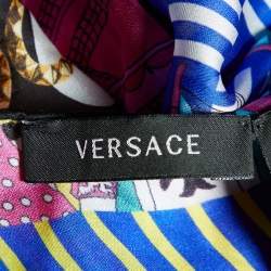 Pre Owned Versace Multicolor Ship Printed Silk Square Scarf 