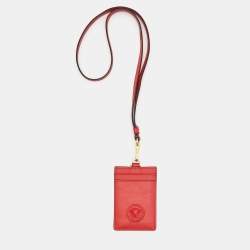 NEW $375 VERSACE Red Leather GOLD BAROCCO V LOGO VIRTUS Lanyard ID CARD  CASE