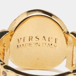 مملوكة مسبقًا Versace Gold Tone Crystal Studded Medusa Head Band Ring Size 54