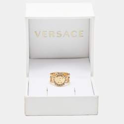 مملوكة مسبقًا Versace Gold Tone Crystal Studded Medusa Head Band Ring Size 54