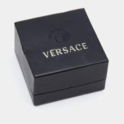 Pre Owned Versace Black Floral Resin Gold Tone Dangle Clip On Earrings