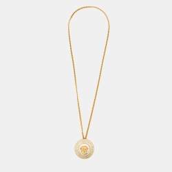 Versace Two Tone Medusa Medallion Pendant Gold Tone Chain Necklace