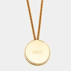 Versace Two Tone Medusa Medallion Pendant Gold Tone Chain Necklace
