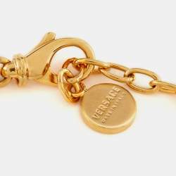 مملوكة مسبقًا Versace Gold Tone Crystal La Medusa Greca Chain Necklace