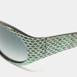 Pre Owned Versace Black/Green Watersnake Leather Rectangular Gradient Sunglasses