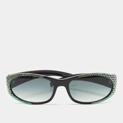 Pre Owned Versace Black/Green Watersnake Leather Rectangular Gradient Sunglasses