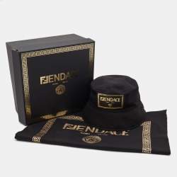 Pre Owned Versace x Fendi Black Logo Patch Detail Cotton Bucket Hat