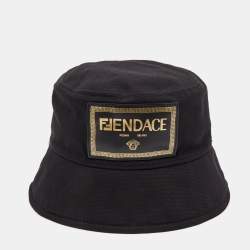 Pre Owned Versace x Fendi Black Logo Patch Detail Cotton Bucket Hat