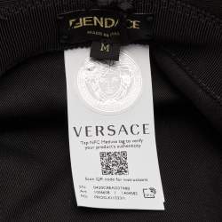 Pre Owned Versace x Fendi Black Logo Patch Detail Cotton Bucket Hat