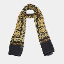 Pre Owned Versace Black Baroque Print Silk Scarf