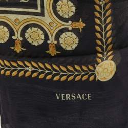 Pre Owned Versace Black Baroque Print Silk Scarf