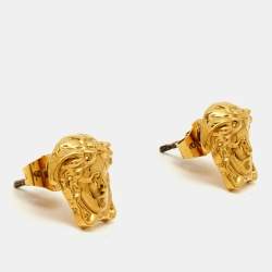 Pre Owned Versace Medusa Gold Tone Earrings