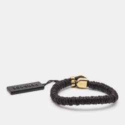 Versace Medusa Black Leather Gold Tone Bracelet