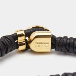 Versace Medusa Black Leather Gold Tone Bracelet