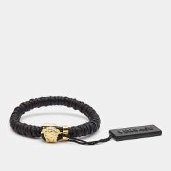 Versace Medusa Black Leather Gold Tone Bracelet