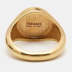 Pre Owned Versace Medusa Enamel Gold Tone Ring Size 65