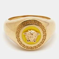 Pre Owned Versace Medusa Enamel Gold Tone Ring Size 65