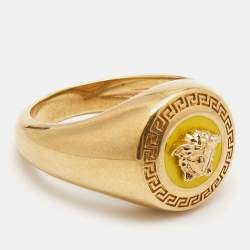 Pre Owned Versace Medusa Enamel Gold Tone Ring Size 65