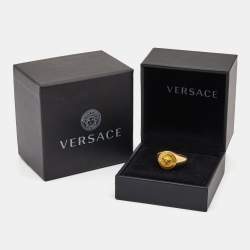 Pre Owned Versace Medusa Enamel Gold Tone Ring Size 65