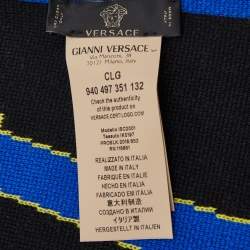 Pre Owned Versace Multicolor Logo Embroidered Wool Knit Fringed Scarf