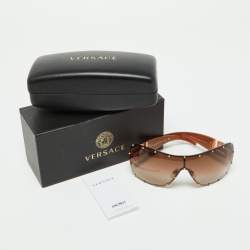 Versace Bronze Tone/Brown Gradient 2084-B Crystal Studded Shield Sunglasses