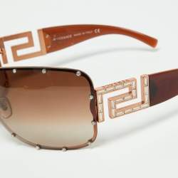 Versace Bronze Tone/Brown Gradient 2084-B Crystal Studded Shield Sunglasses