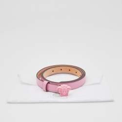 Pre Owned Versace Pink Leather Medusa Icon Slim Belt 95CM