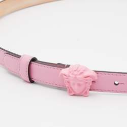 Pre Owned Versace Pink Leather Medusa Icon Slim Belt 95CM