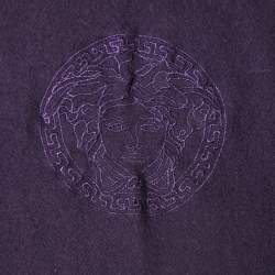 Pre Owned Versace Purple Wool Logo Detail Fringed Stole