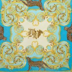 Gianni Versace Blue Baroque Leopard Printed Silk Square Scarf